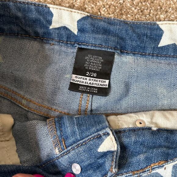 Stars shorts denim cutoff exposed pockets July 4th Memorial Day patriotic SZ 26” - Picture 3 of 5